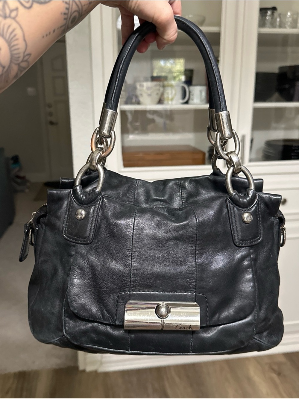 Coach Black Leather Pursewith Silver Hardware